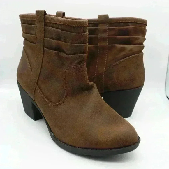 ANKLE BOOTS SIZE 7M ARIZONA WOMENS BOOTIE, BROWN MEMORY FOAM, BLOCK HEEL - Picture 2 of 10